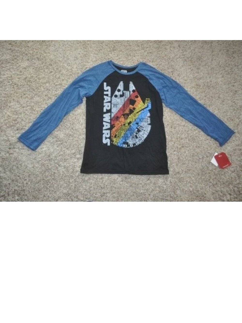 Disney Star Wars T-Shirt M Mens Falcon Blue Black Long Sleeve Crewneck Tee